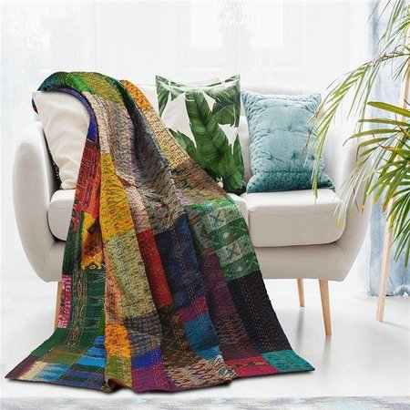 LR RESOURCES LR Resources THROW80152MLT425A Kantha Traditional Patola Rectangle Throw Blanket - Multi Color THROW80152MLT425A